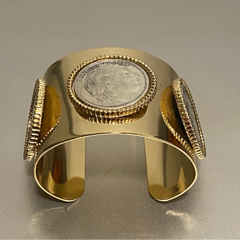 Large Roman Coin Gold Cuff Bracelet With Silver Coins “Alexander The Great” - Picture 5 of 10